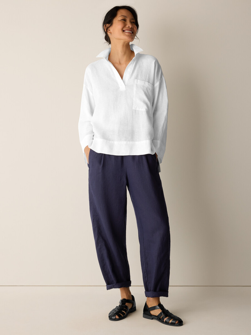 EILEEN FISHER Organic Handkerchief Linen Split Neck Shirt outlook