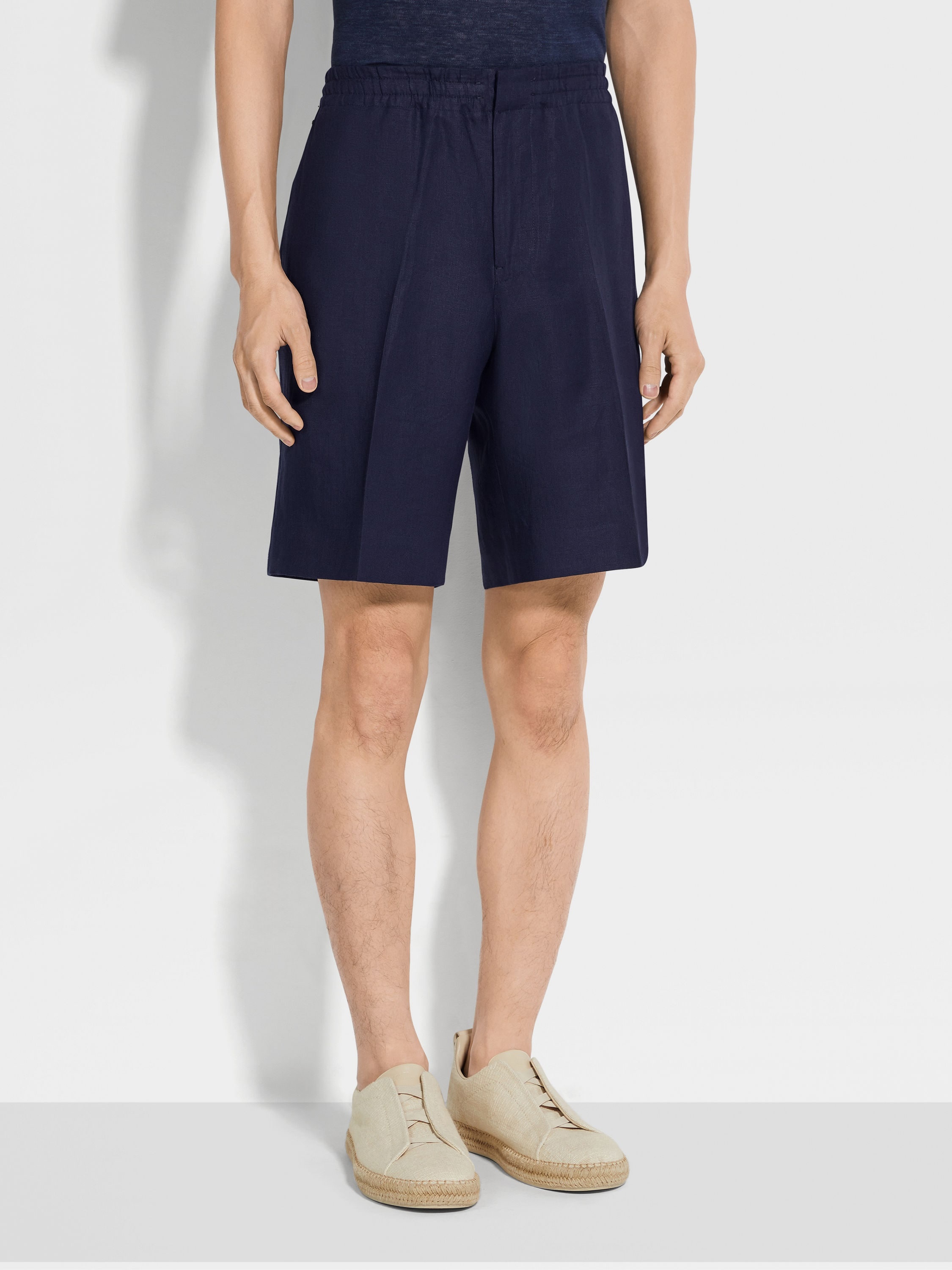 INK BLUE OASI LINO SHORTS - 4