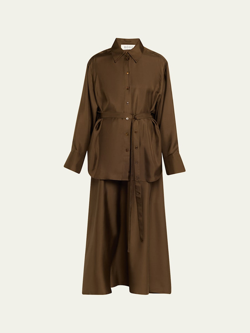 Long-Sleeve Silk Shirtdress 1