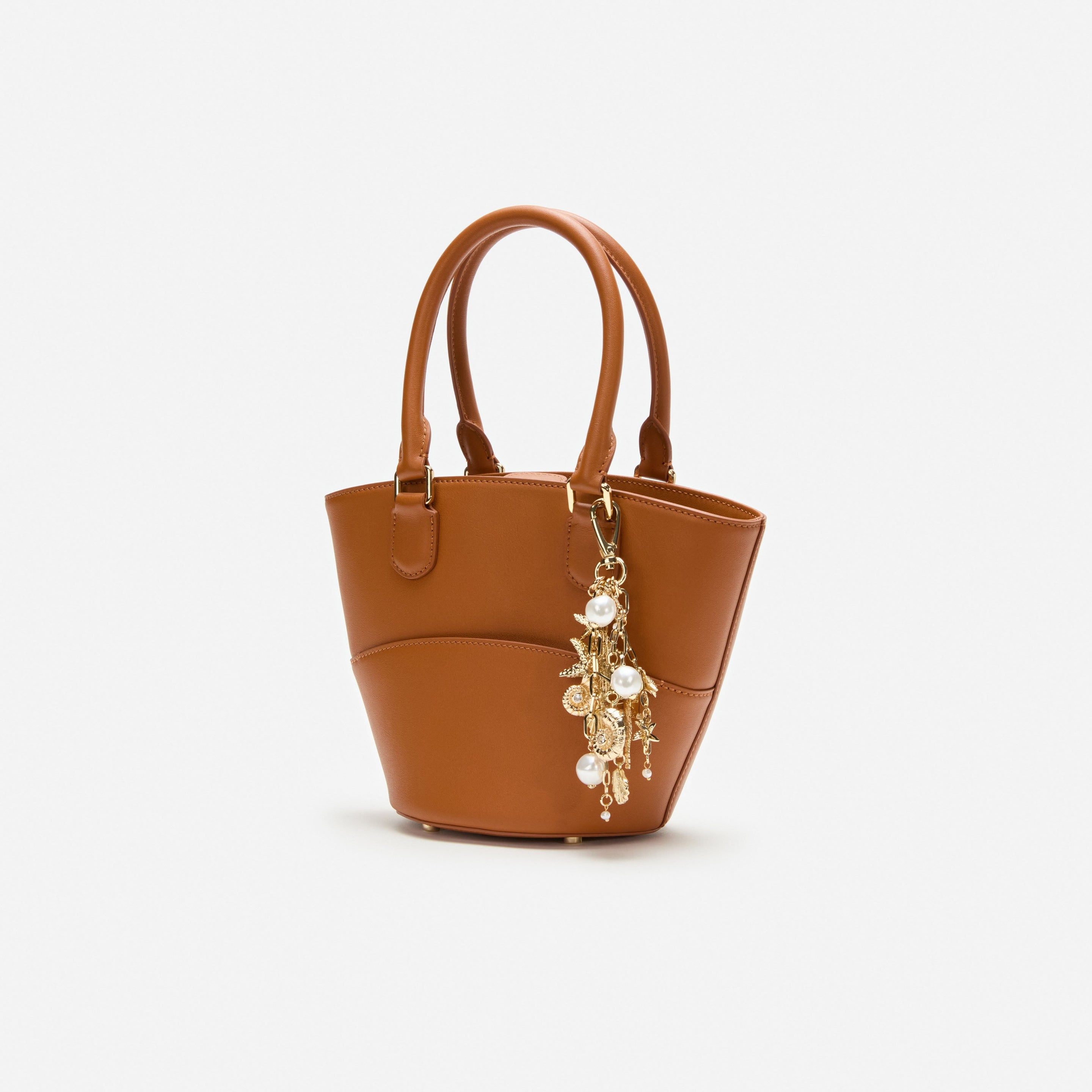 Tan Leather Charm Tote Bag - 2