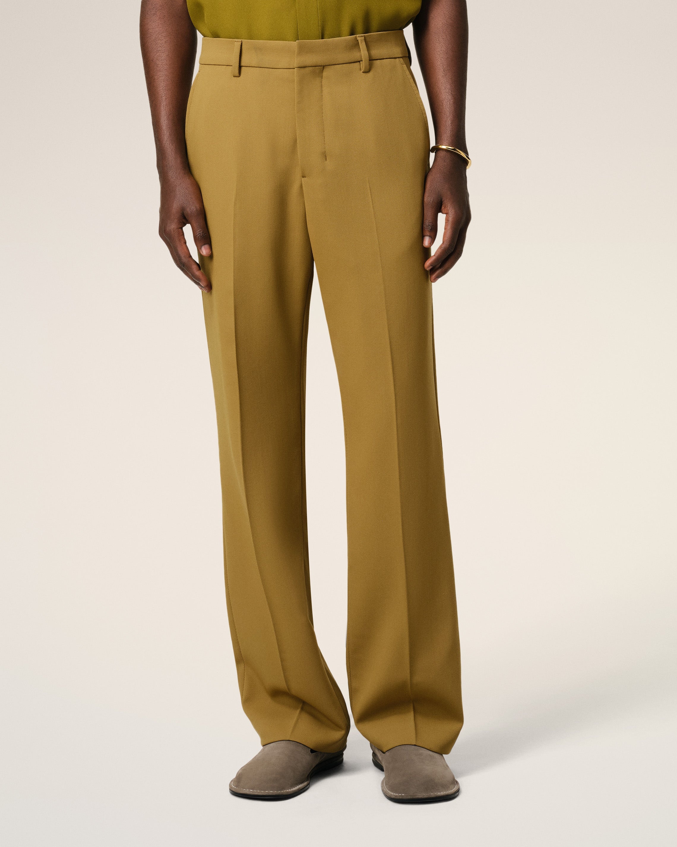 MUSTARD WOOL STRAIGHT FIT TROUSERS - 3