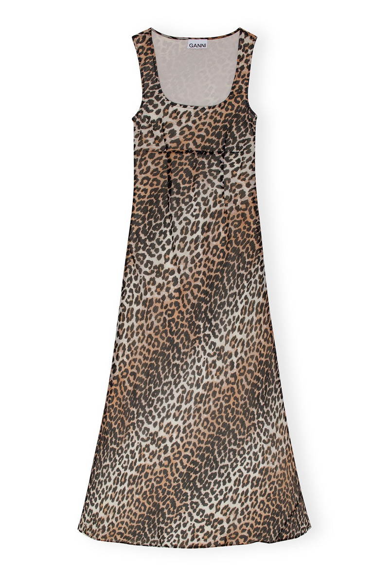 white christmas dresses Sheer Ruched Chiffon Maxi Dress- Leopard Print