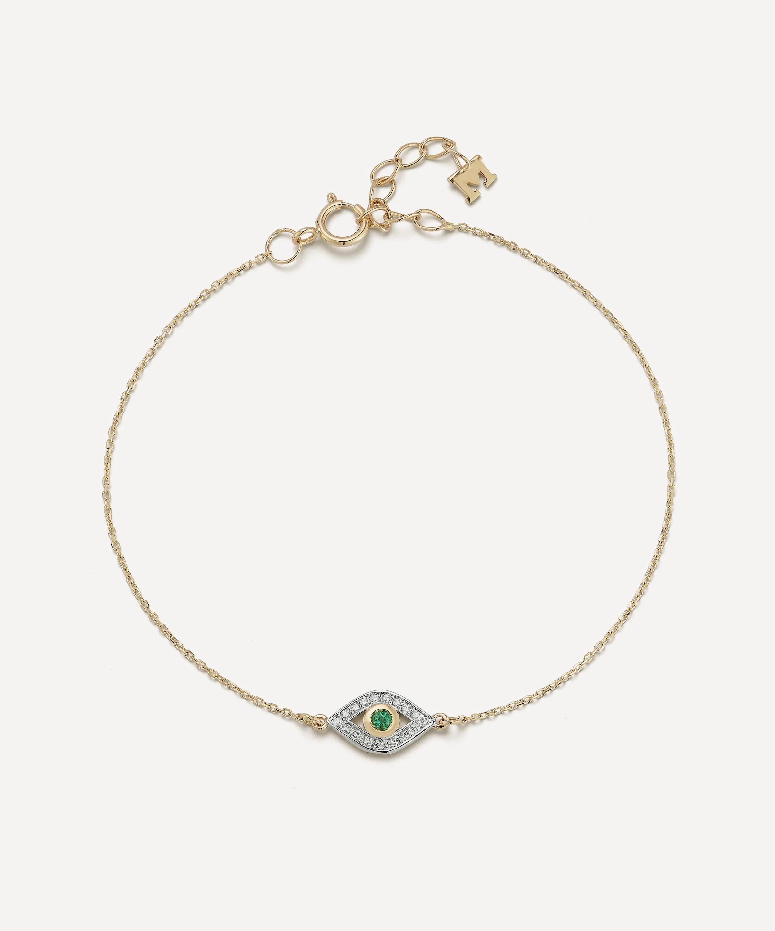 14ct Gold Emerald Evil Eye Bracelet - 1