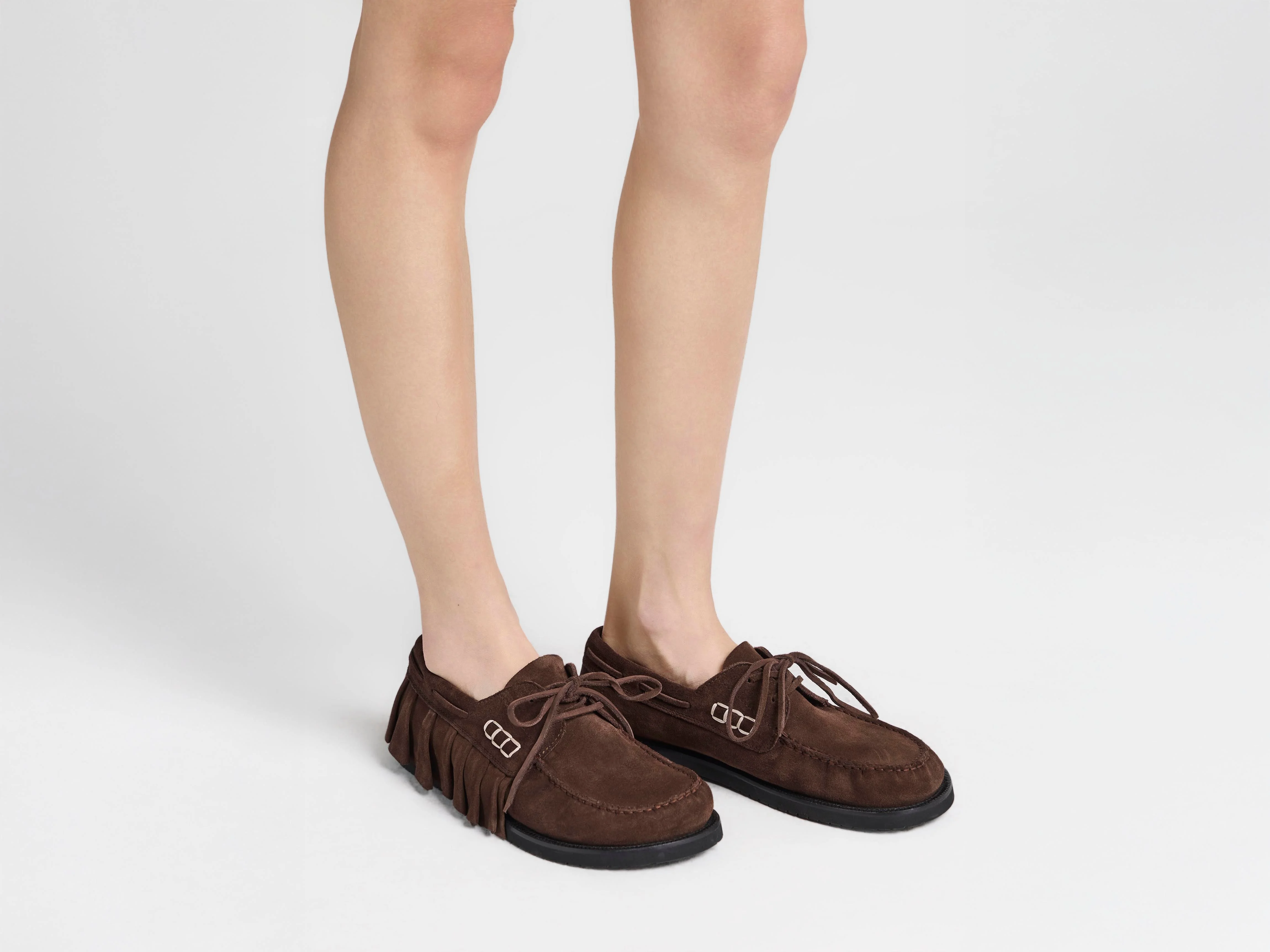 MENS LOAFER RUFFLE SUEDE BOAT SHOES IN CHOCOLATE BROWN - 1