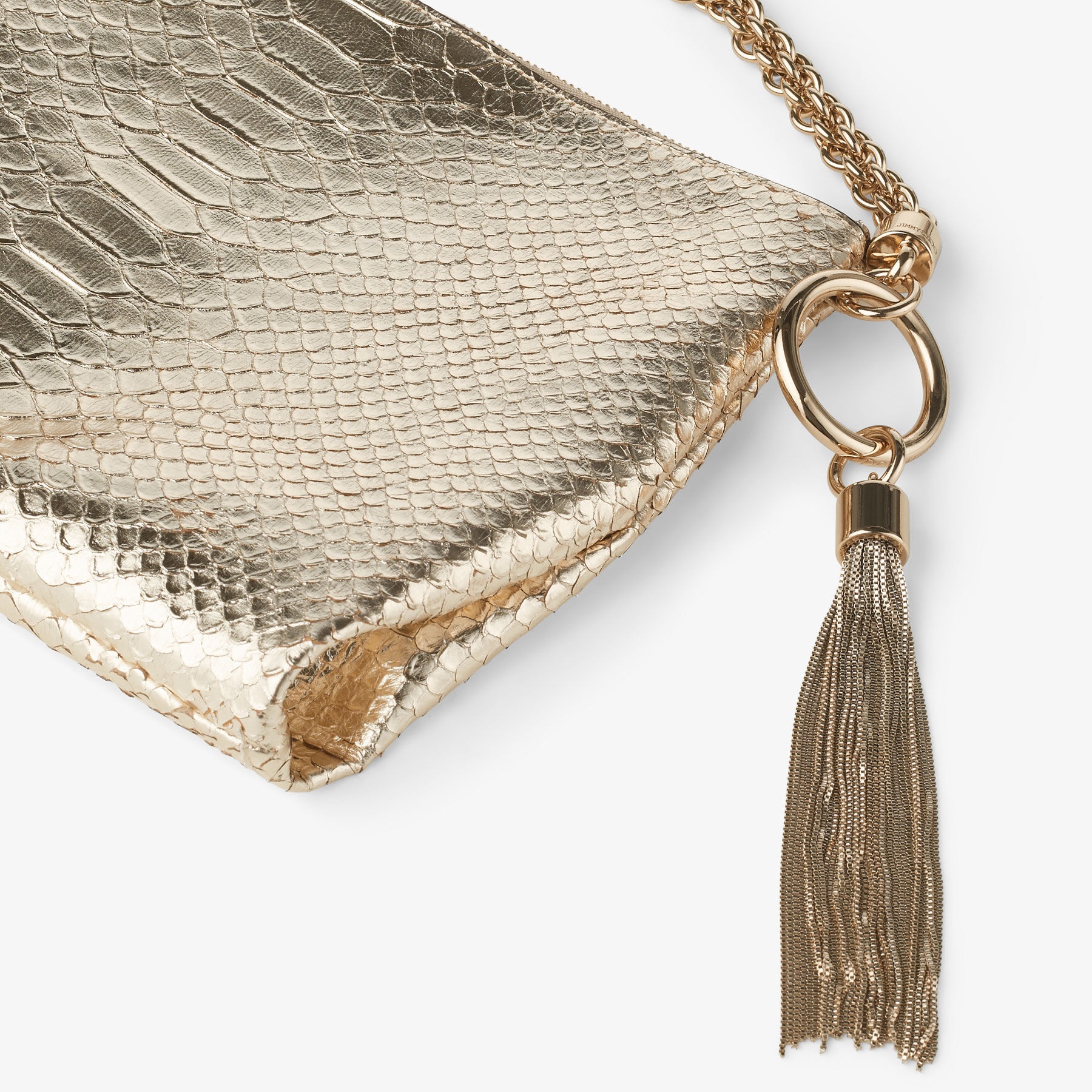 Callie
Champagne Metallic Snake Printed Leather Clutch Bag 4