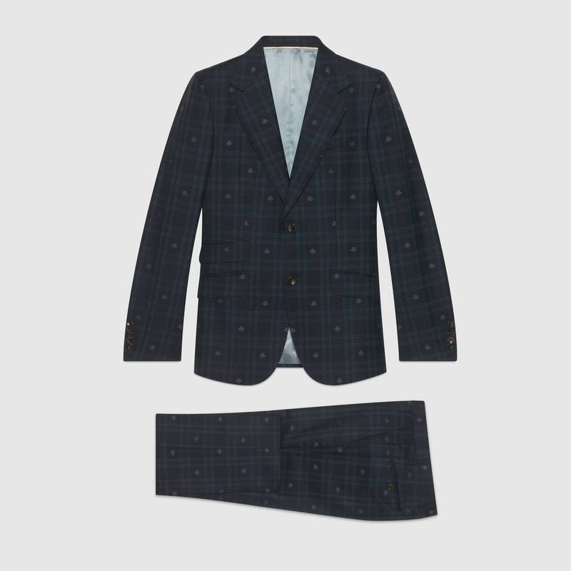 Fitted bee check wool suit 1