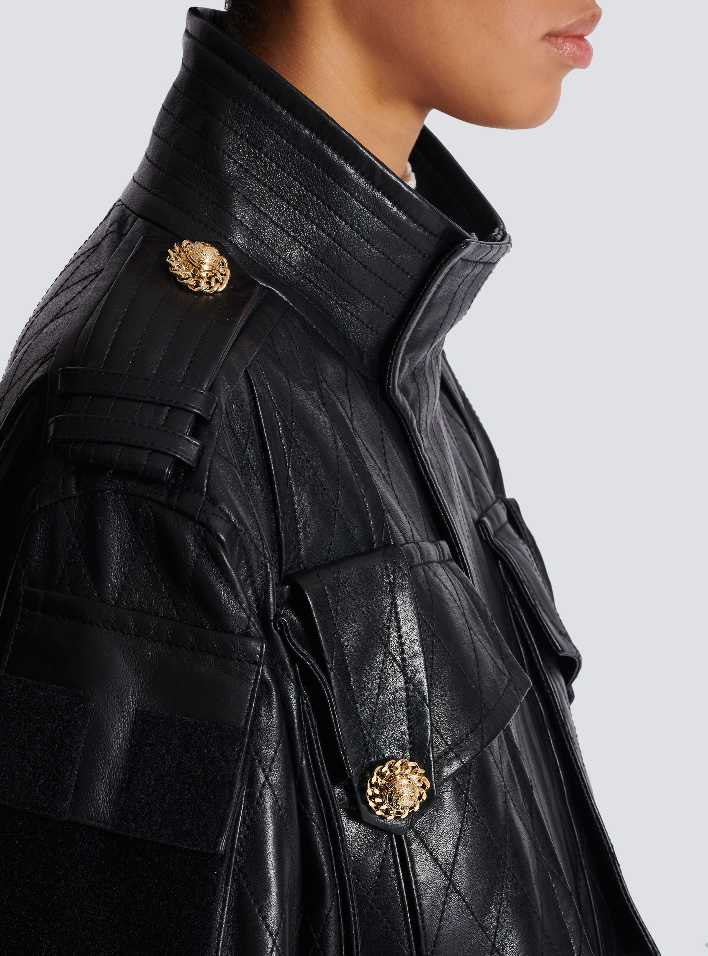 Lambskin leather parka with topstitched Diamond pattern - 9