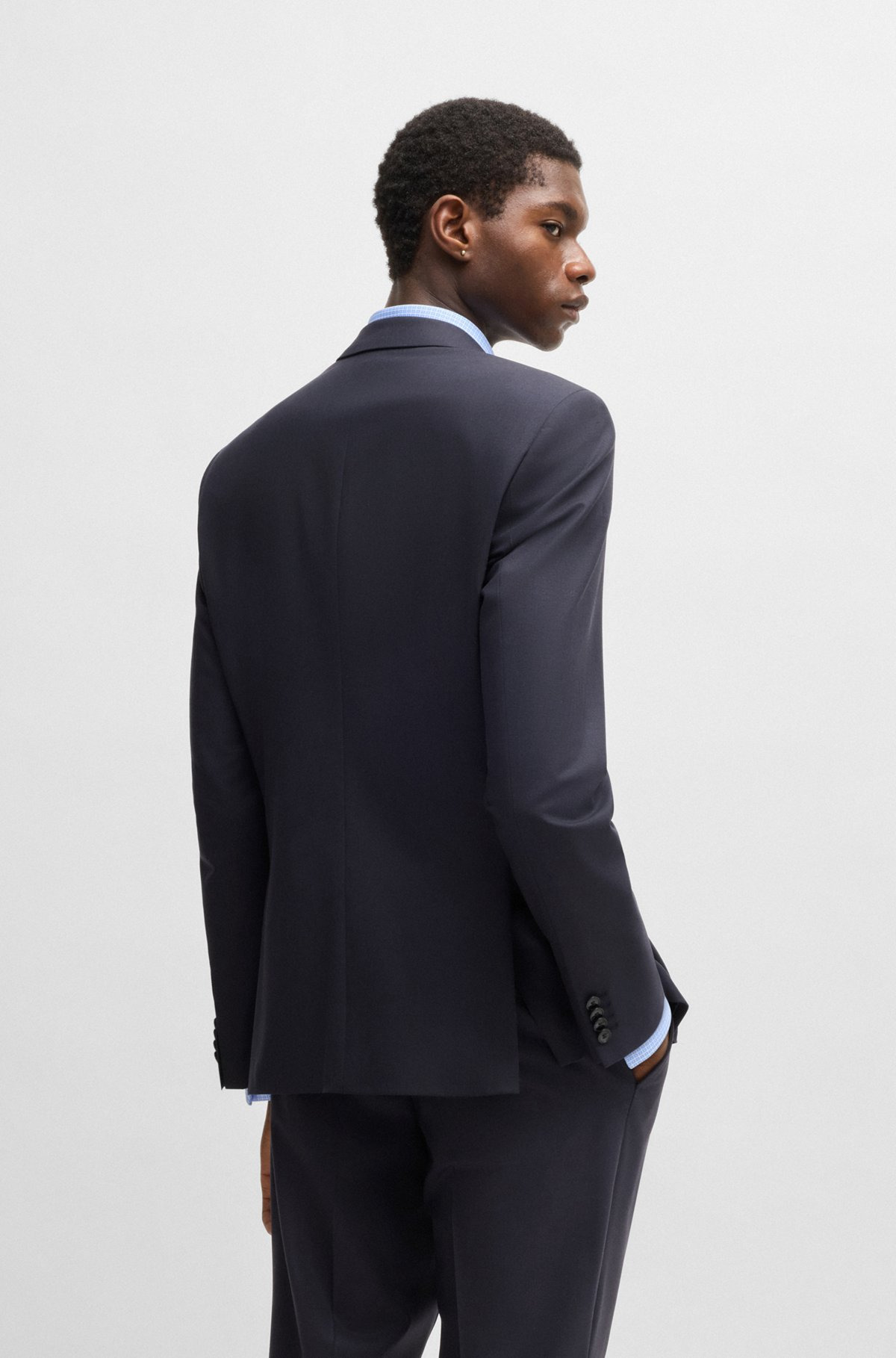 SLIM-FIT JACKET IN WOOL STRETCH POPLIN - 4