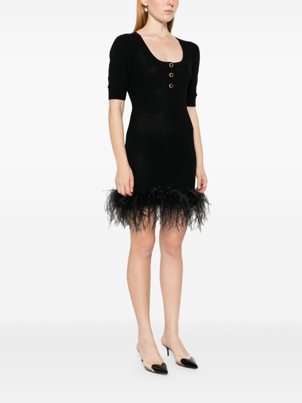 feather-trim detail dress - 3