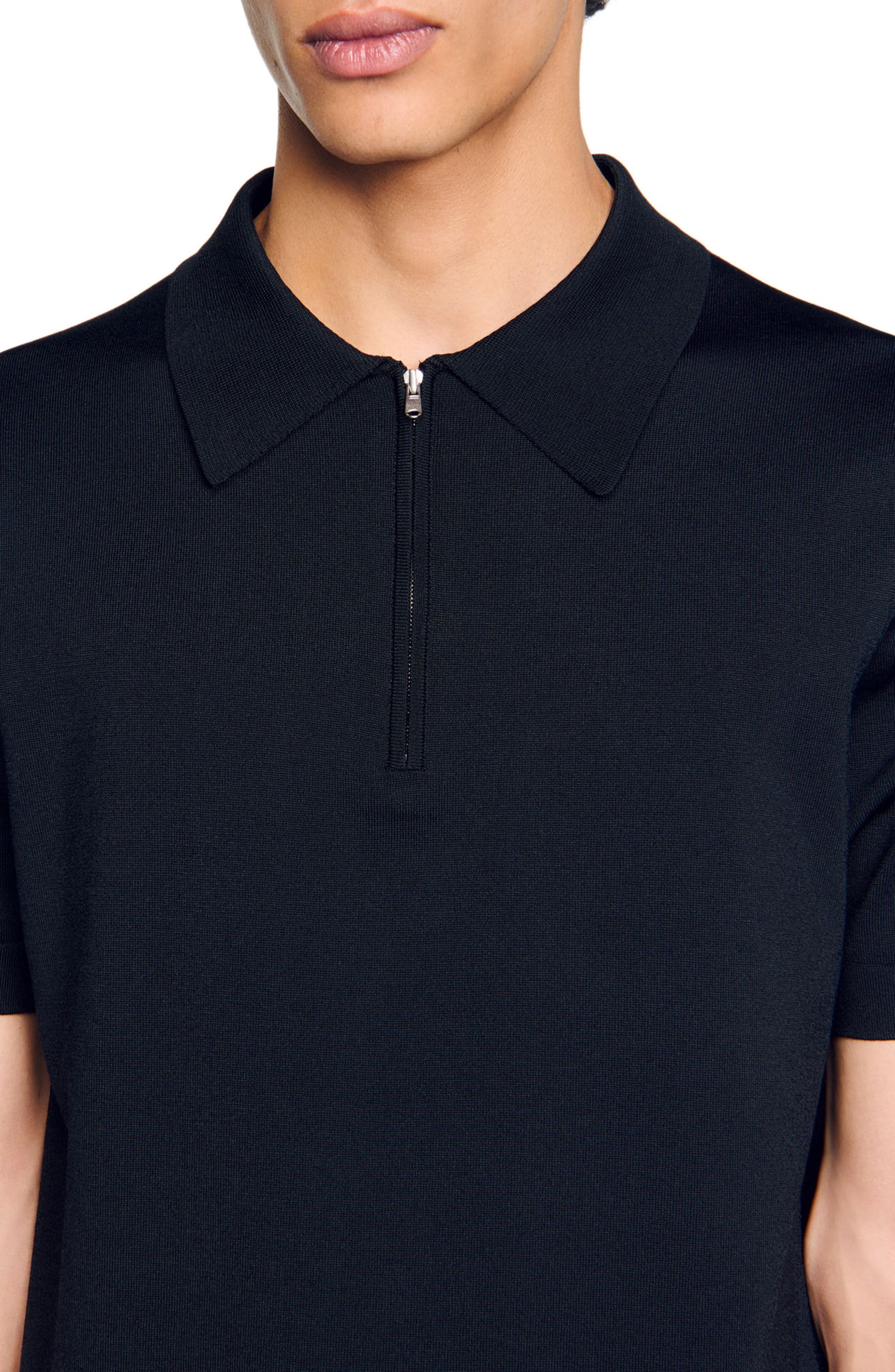 SANDRO Knitted polo shirt with zip collar in Fonte at Nordstrom - 4