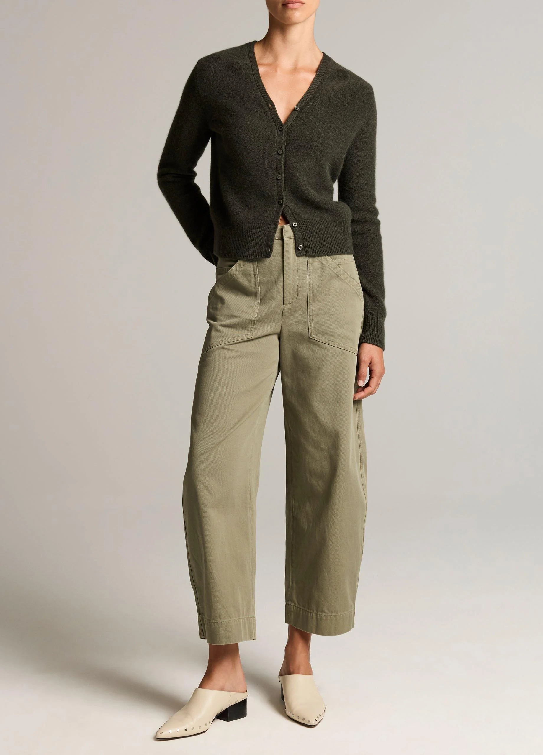 Washed Cotton Twill Mid-Rise Utility Pant - 1