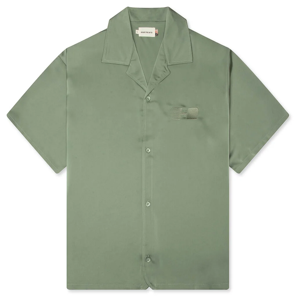 SATIN CHEST LOGO CAMP COLLAR - SAGE - 1