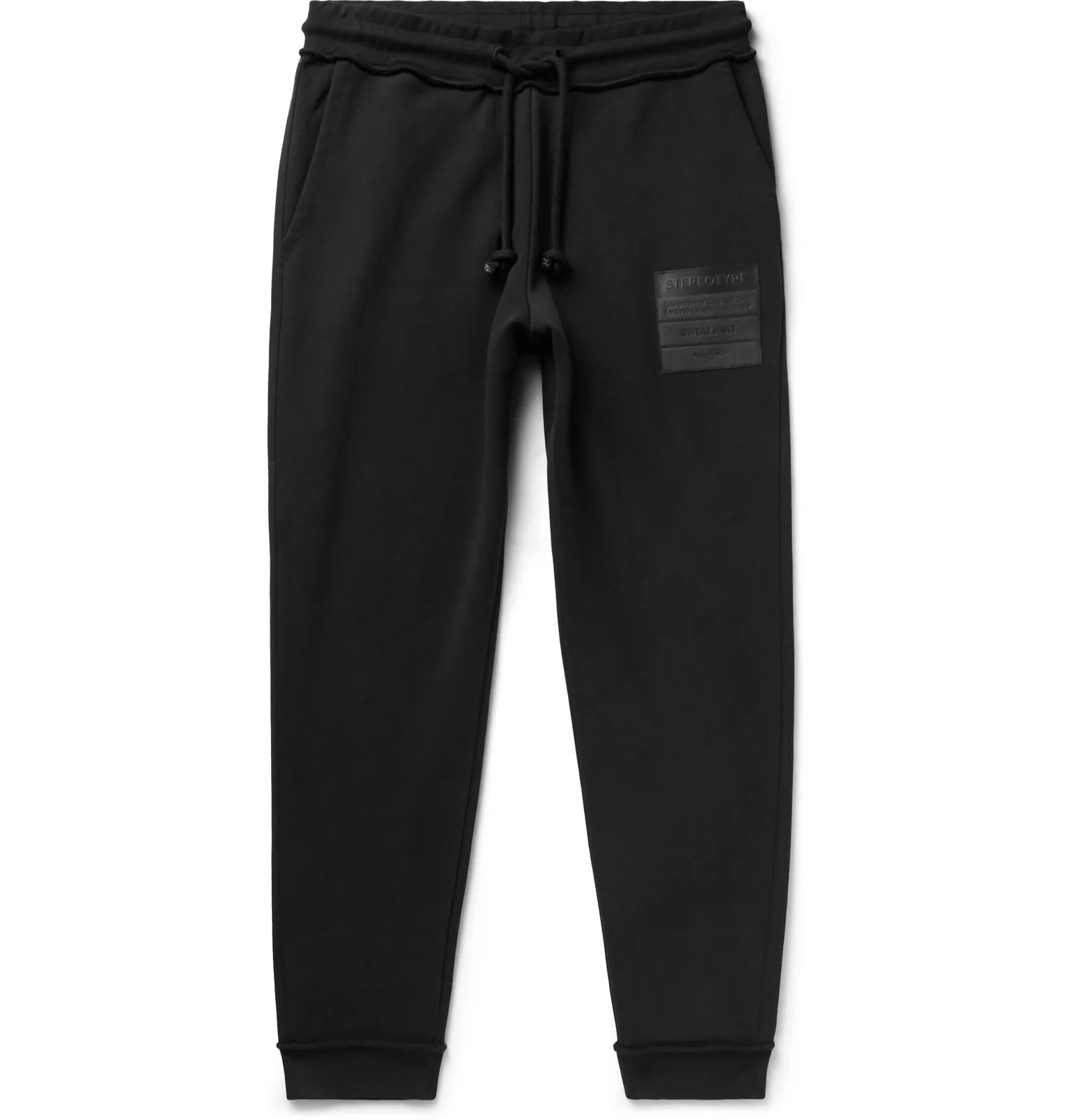 Tapered Leather-Appliquéd Organic Loopback Cotton-Jersey Drawstring Sweatpants - 1