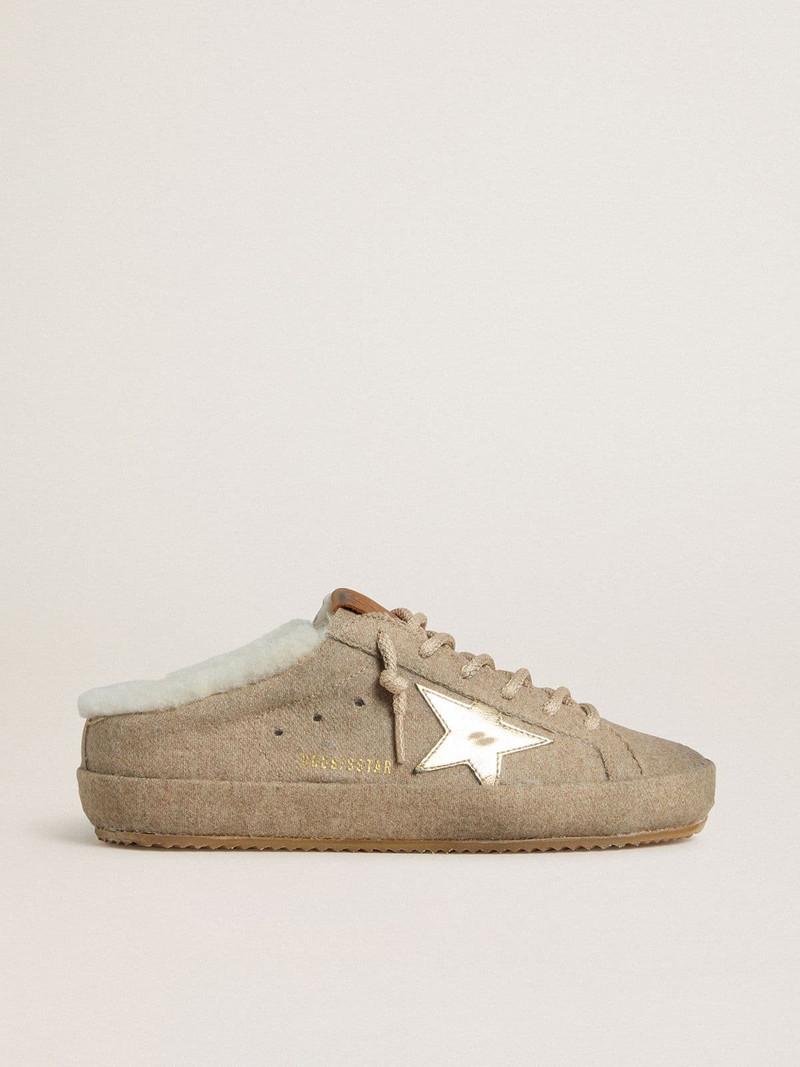 Women's Super-Star Sabots in wool with shearling lining and gold metallic star 1