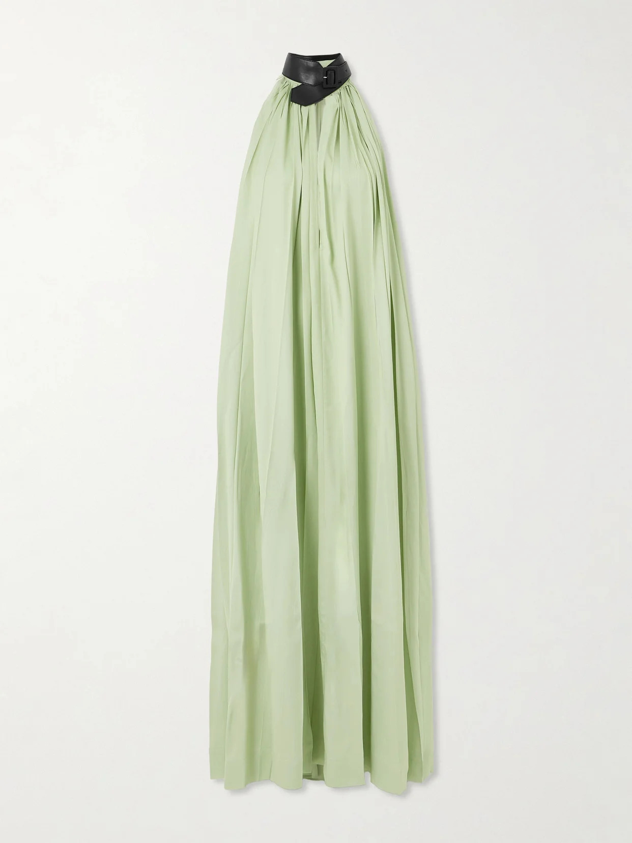 Faux Leather-trimmed Pleated Crepe Maxi Dress - 1