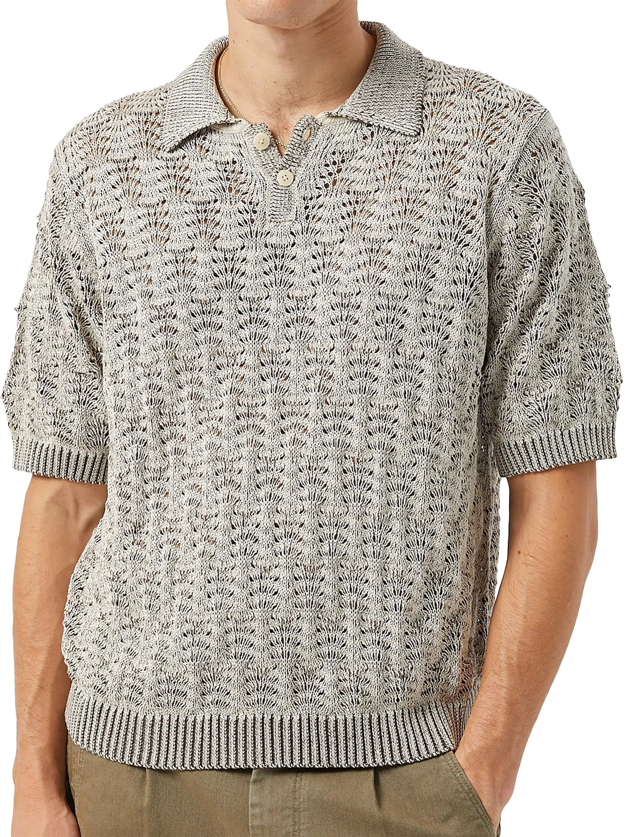 Men's Textured Polo Sweater - Natural - 1