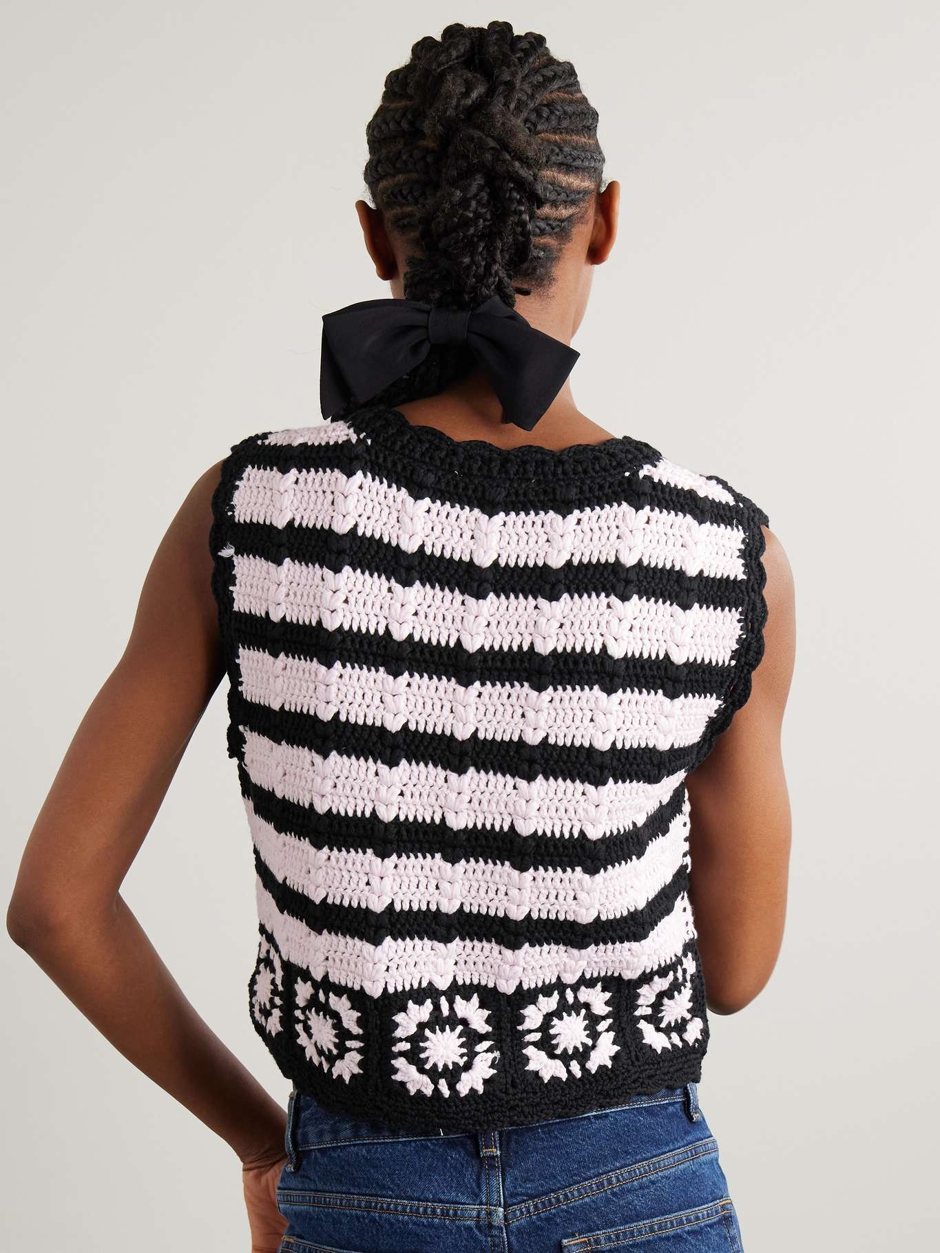 Crocheted organic cotton cardigan Black - 3