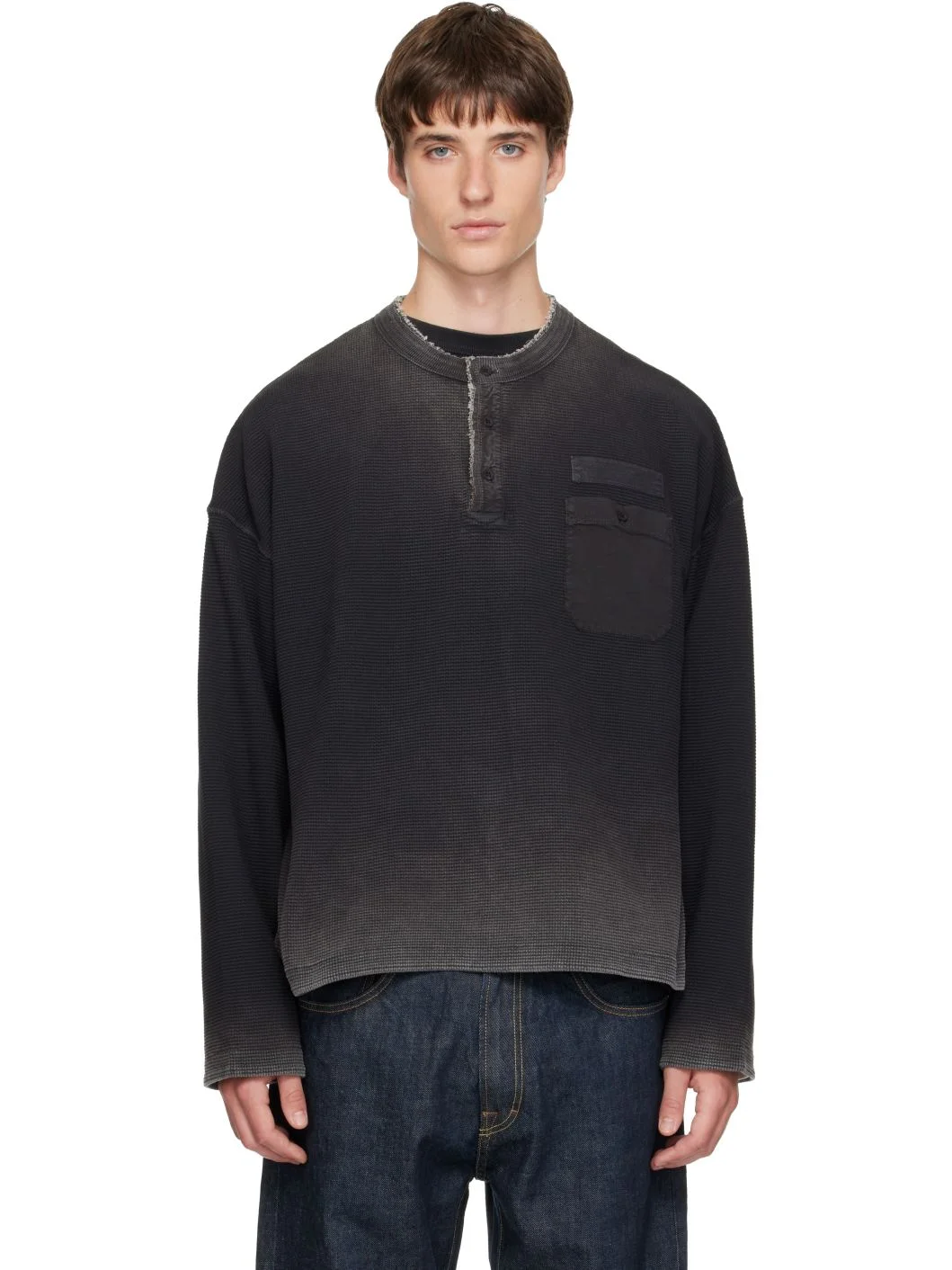 Black Heavyweight Henley - 1