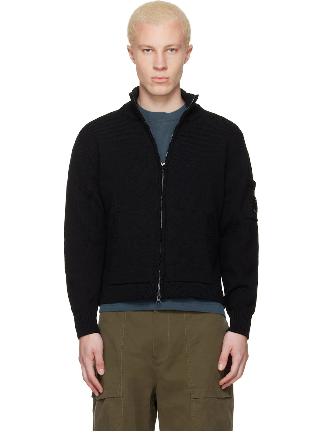 Black Compact Cotton Zipped Cardigan Sweater - 1