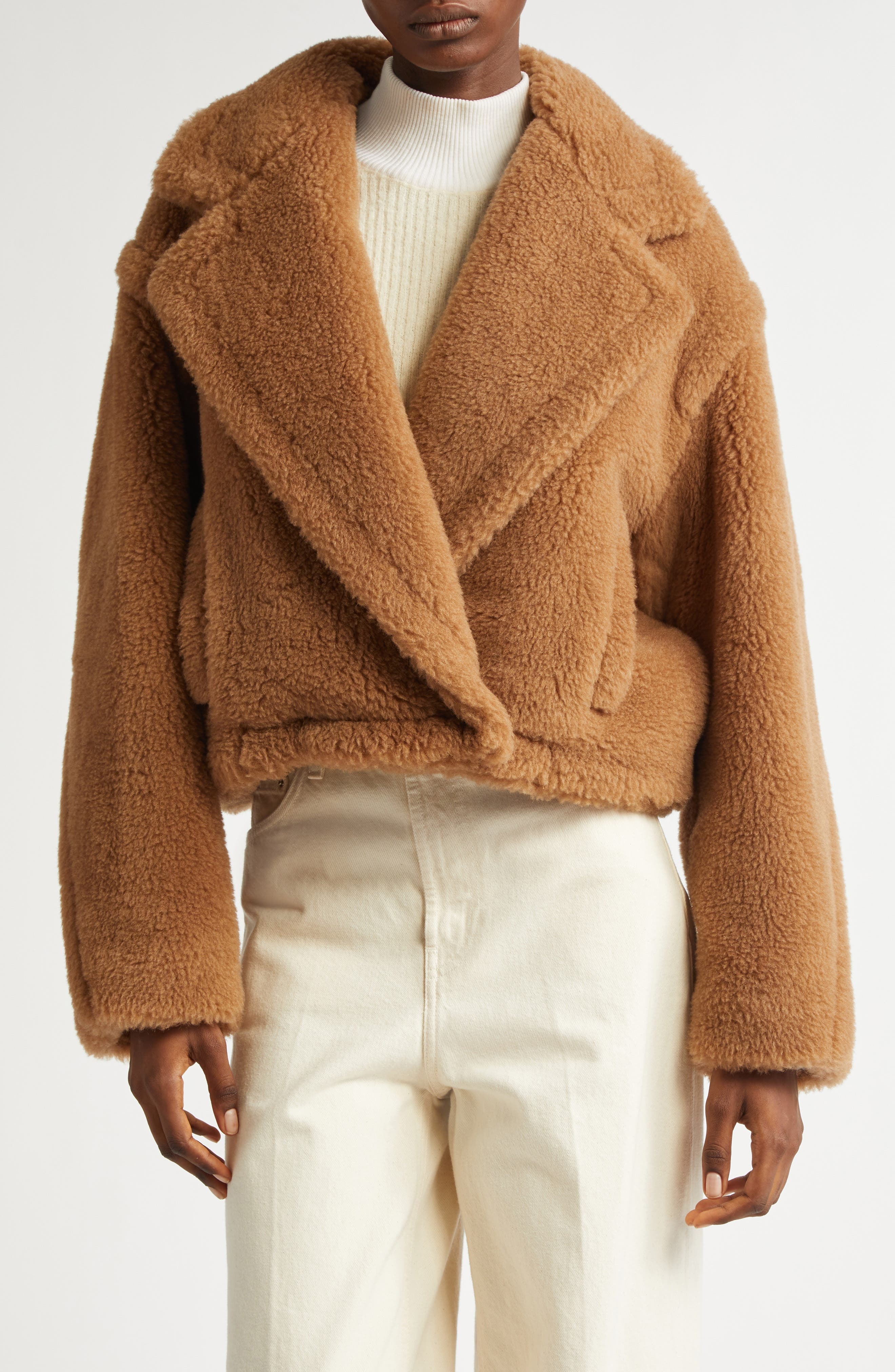 Max Mara Gardone Teddy Bear Icon Crop Jacket in Camel at Nordstrom - 1