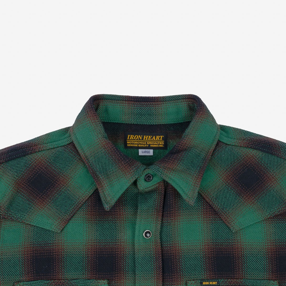 IHSH-373-GRN Ultra Heavy Flannel Ombré Check Western Shirt - Green - 8