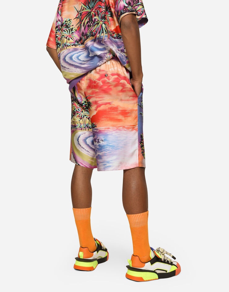 Silk twill jogging shorts with Hawaiian print - 4
