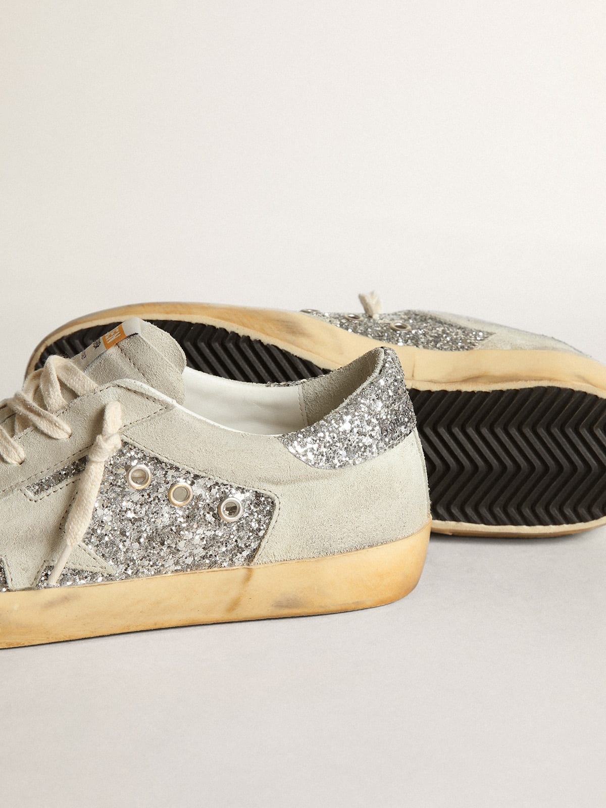 Super-Star sneakers in silver glitter with ice-gray suede star and inserts - 4