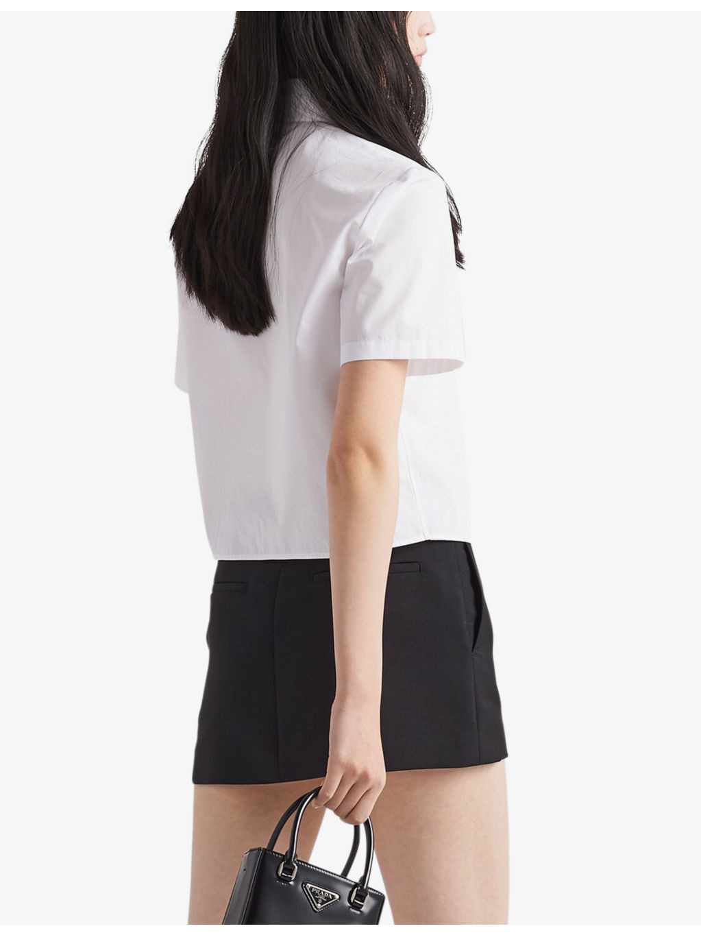 Logo-plaque cropped cotton shirt - 4