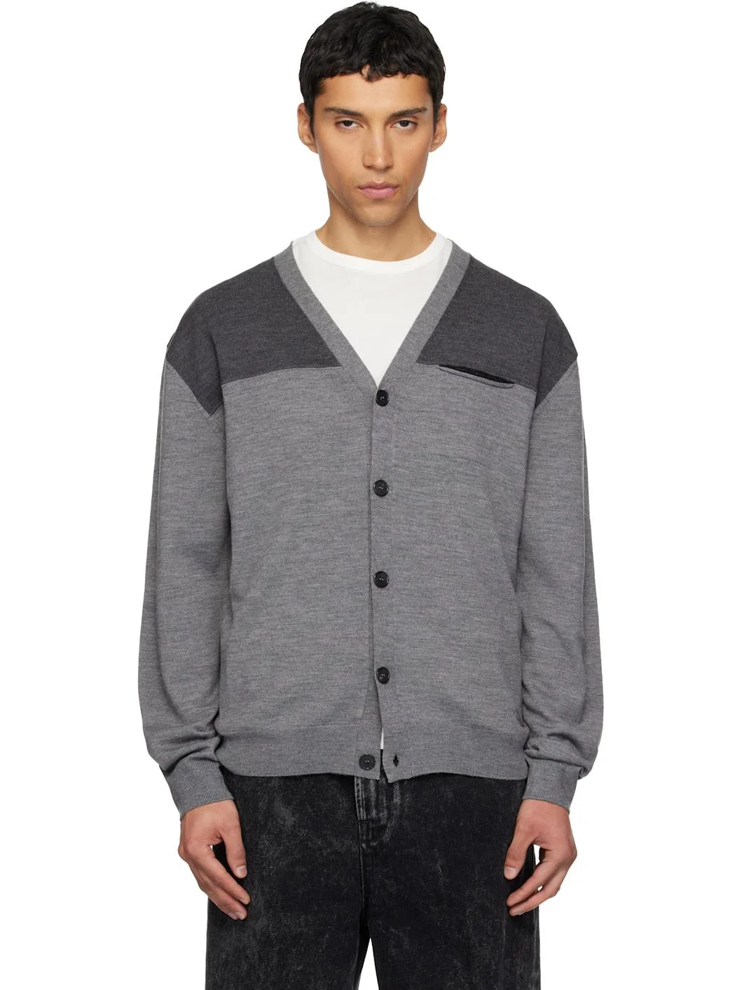 Gray Bicolor Cardigan - 1