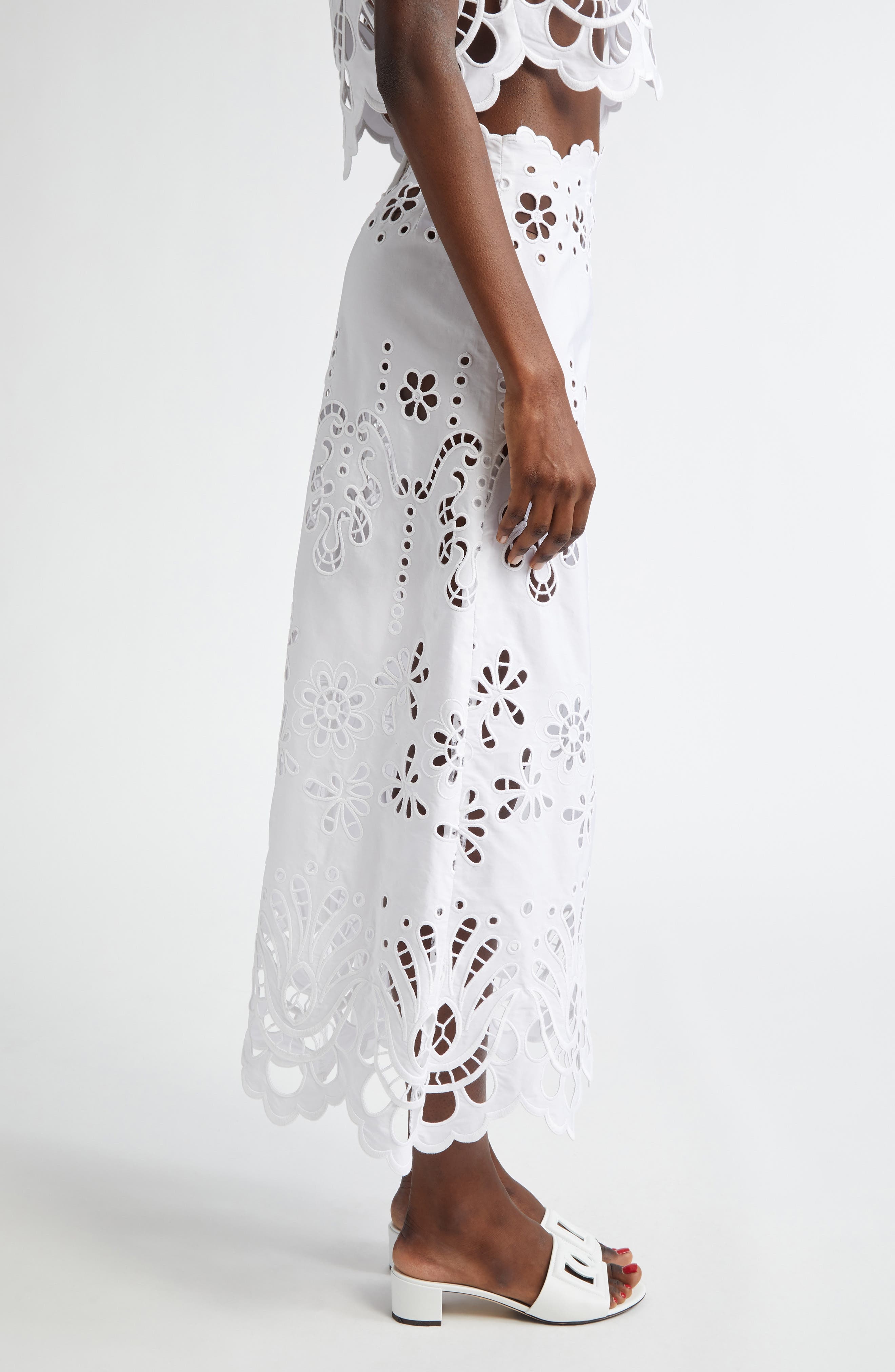 Dolce&Gabbana Cutwork Embroidery A-Line Skirt in Bianco Ottico at Nordstrom - 4