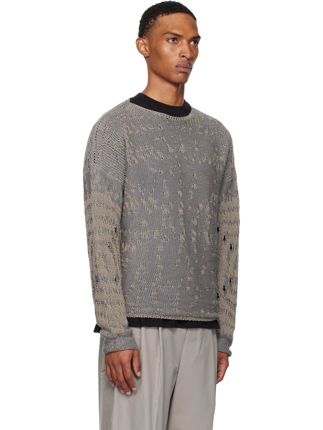 Blue & Beige Vortex Crewneck Sweater - 2