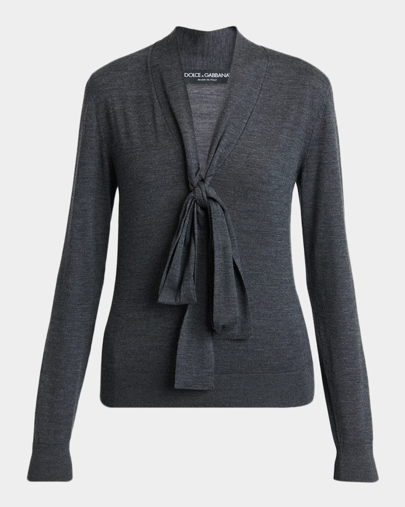 Bow V-Neck Wool Jersey Long-Sleeve Top 1