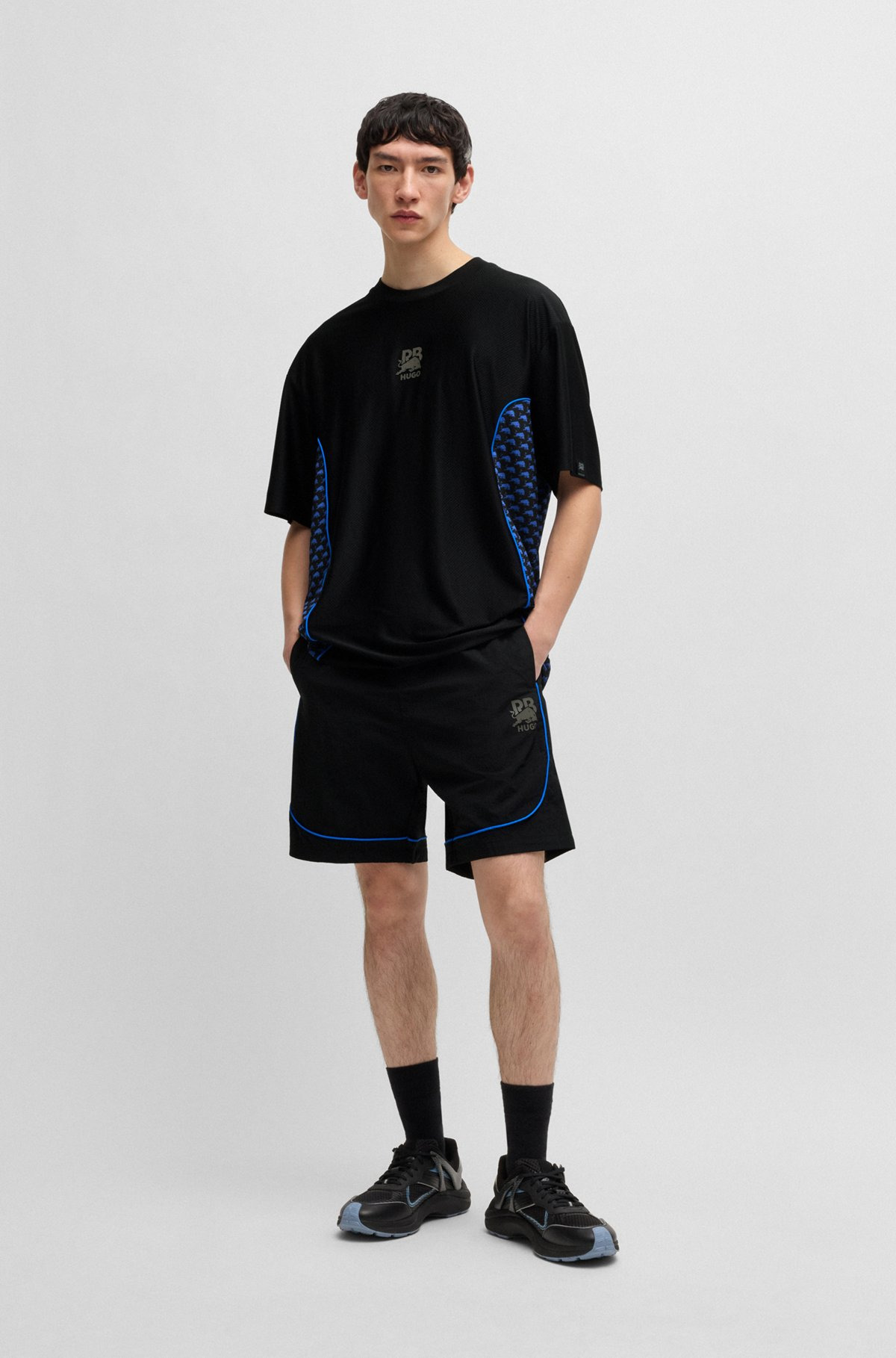 HUGO X RB DRAWSTRING SHORTS WITH PIPING DETAILS - 3