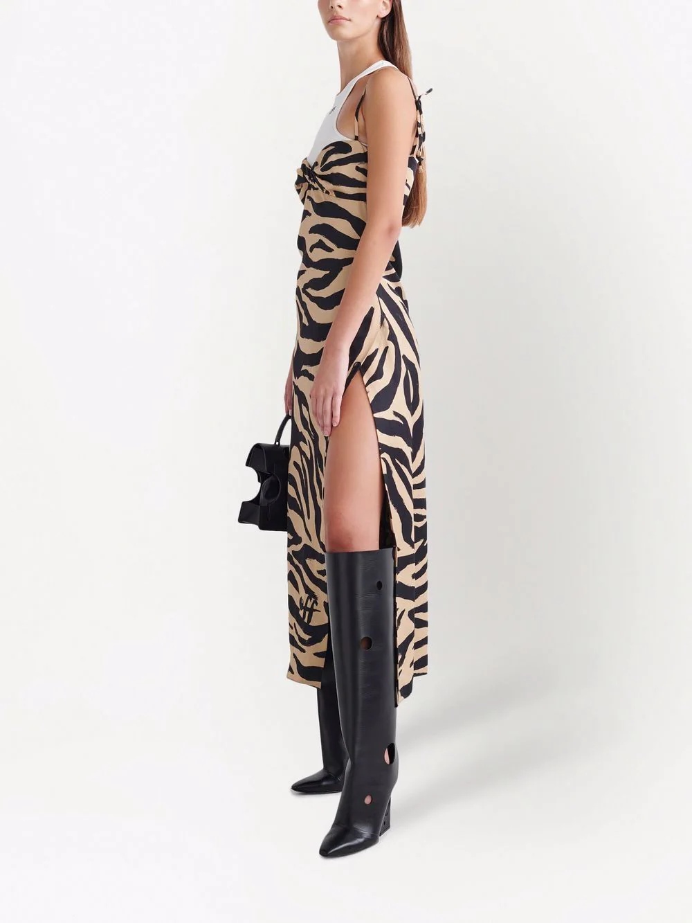 ZEBRA VI TWISTED LONG DRESS BEIGE  BLACK - 3