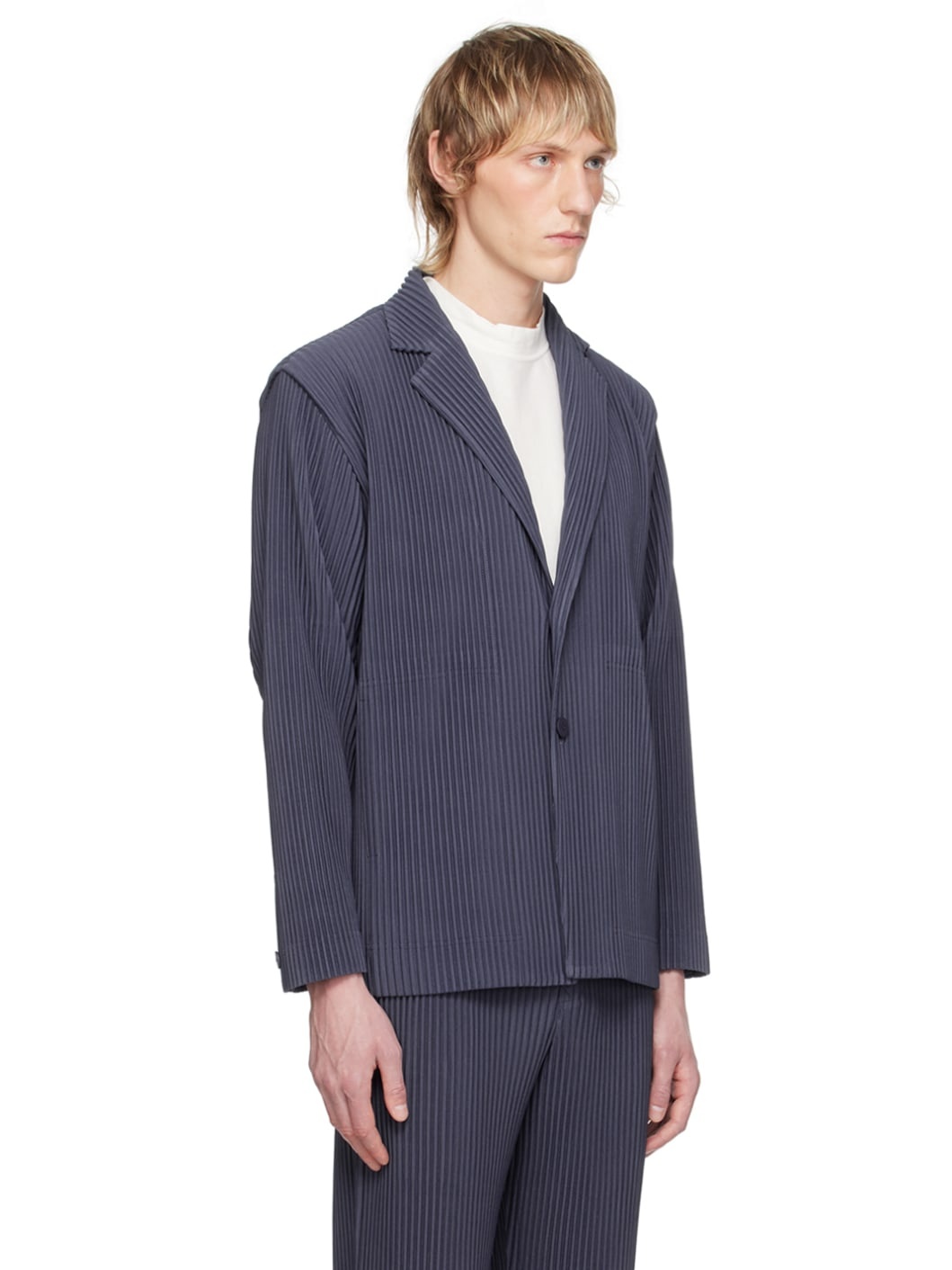 Navy Tailored Pleats 2 Blazer - 2