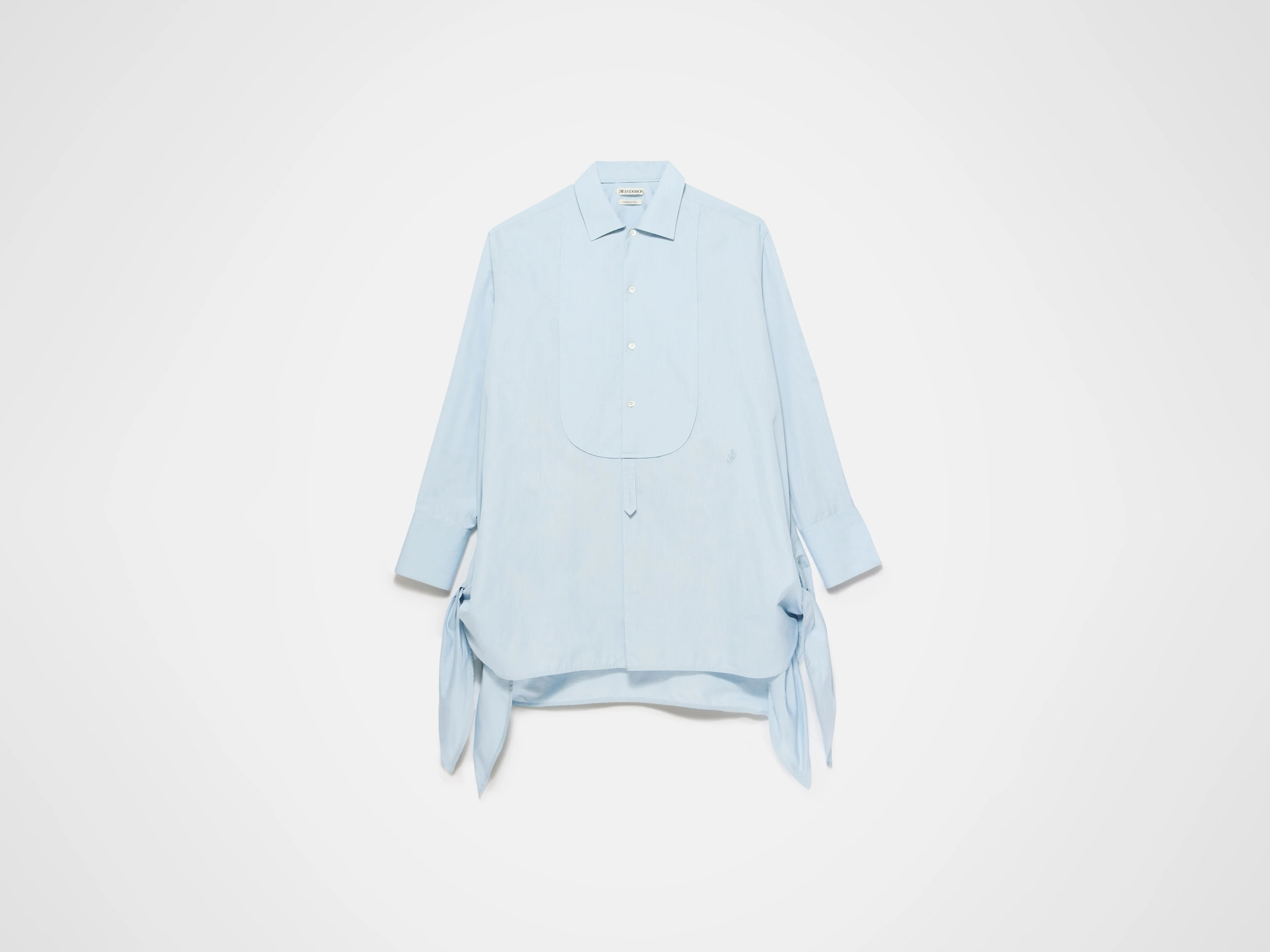 KNOTTED DETAIL SILK SHIRT DRESS IN POWDER BLUE - 1