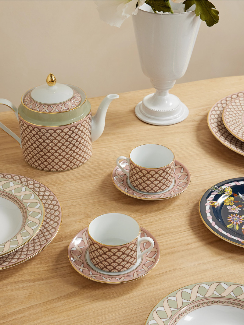 La DoubleJ Impero Set Of Two Gold-plated Porcelain Teacups And Saucers outlook