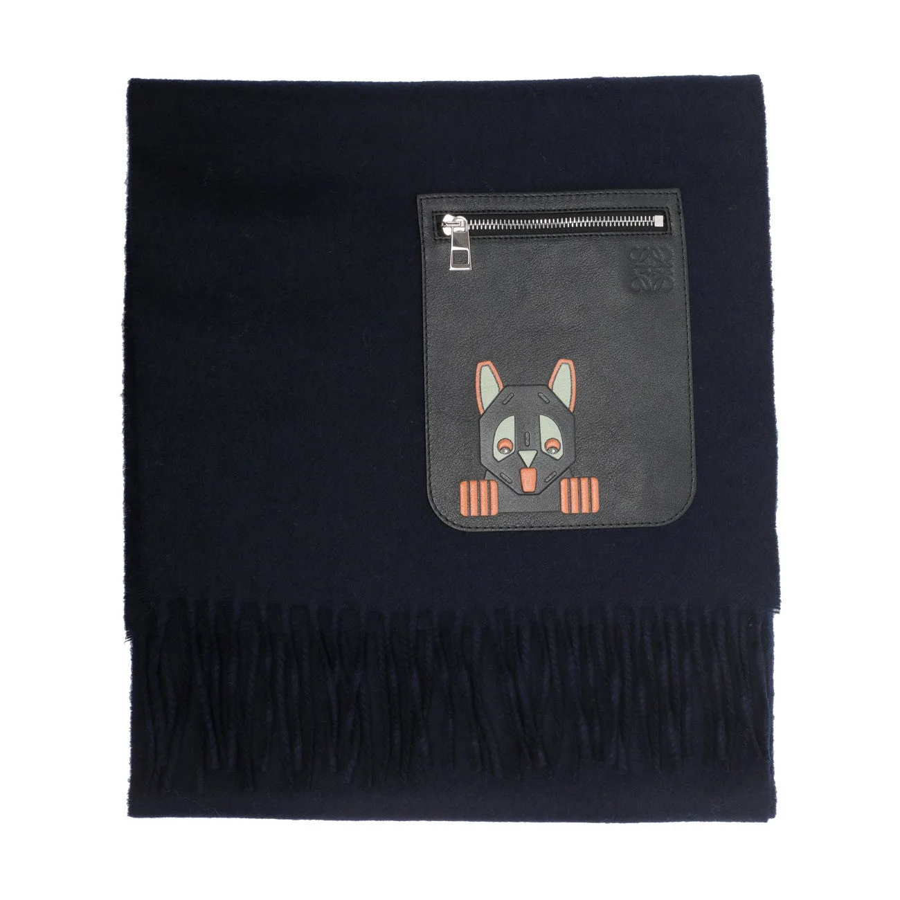 Loewe Women Wool And Cashmere Scarf With Anagram And Cat Embossed Pocket - 1