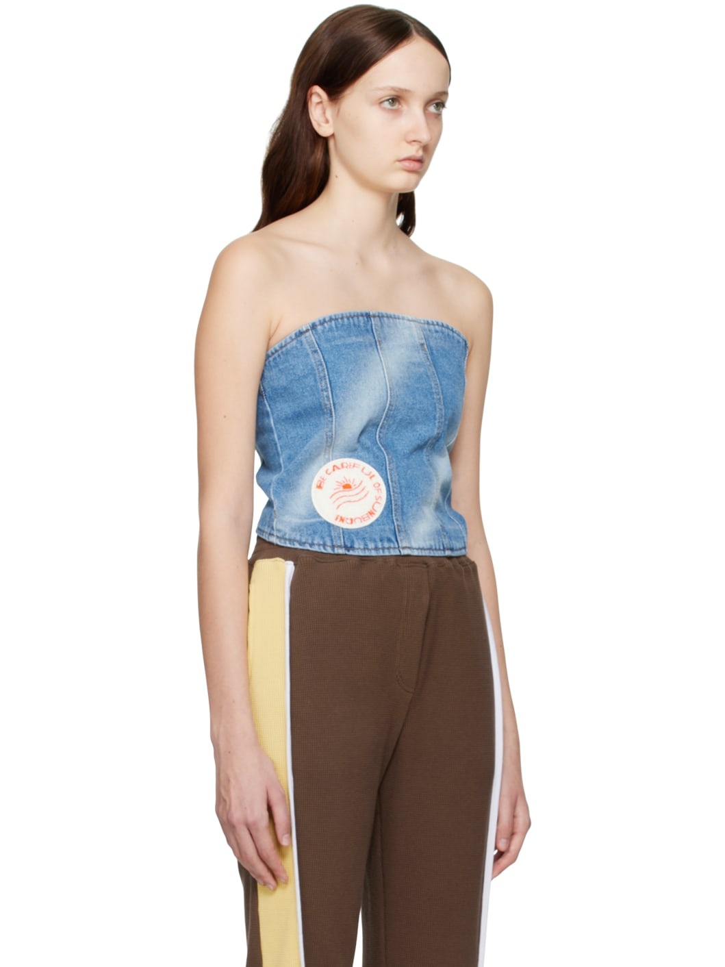 Blue Faded Denim Bustier - 2