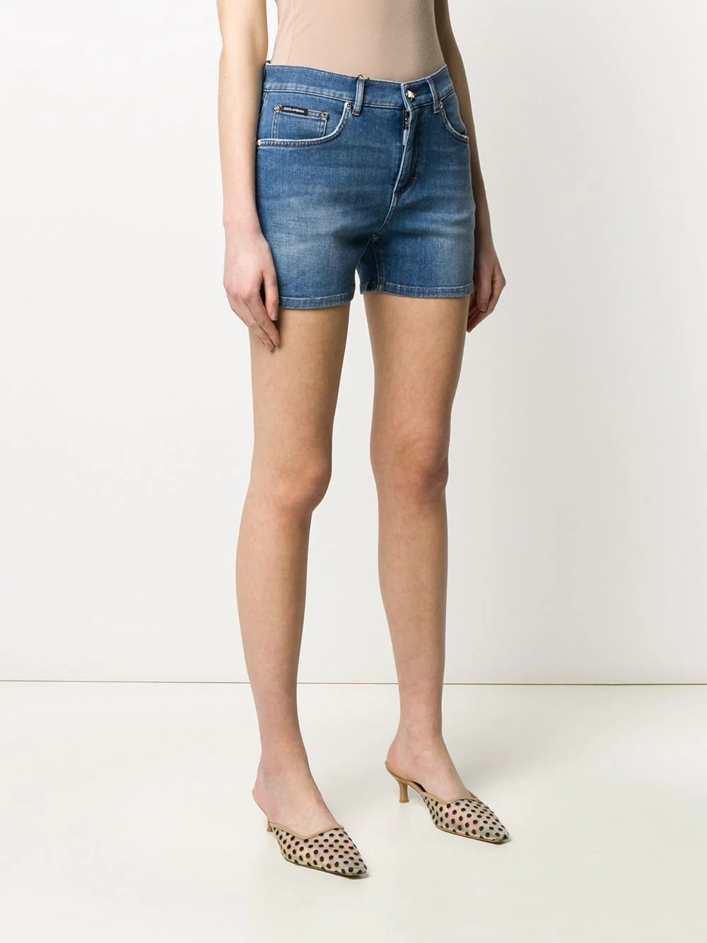 stonewashed denim shorts - 3