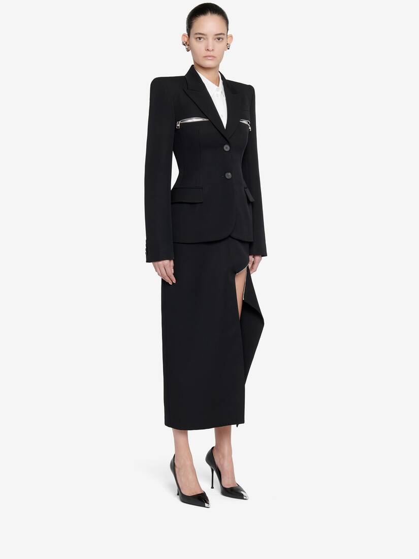 Women's Zip Detail Single-breasted Jacket in Black - 3