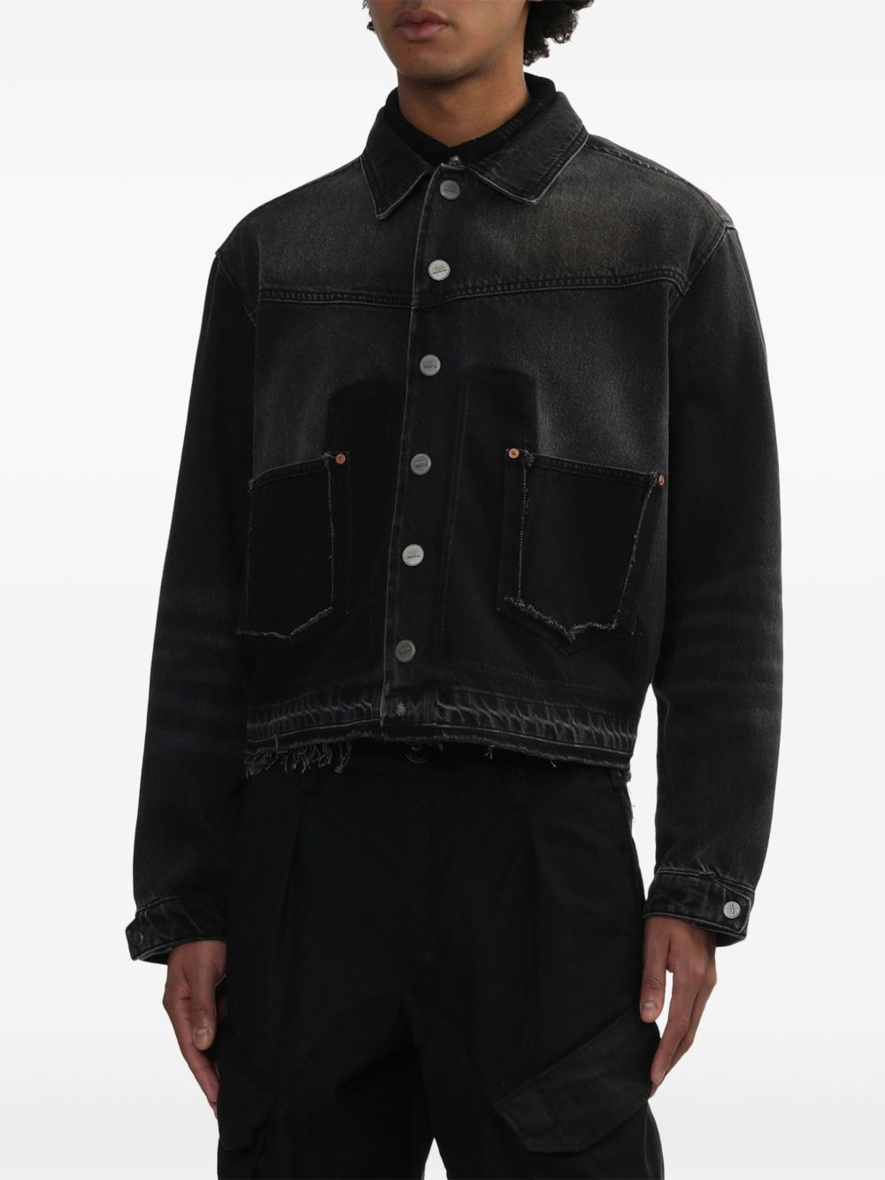 unfinished-effect denim jacket - 3