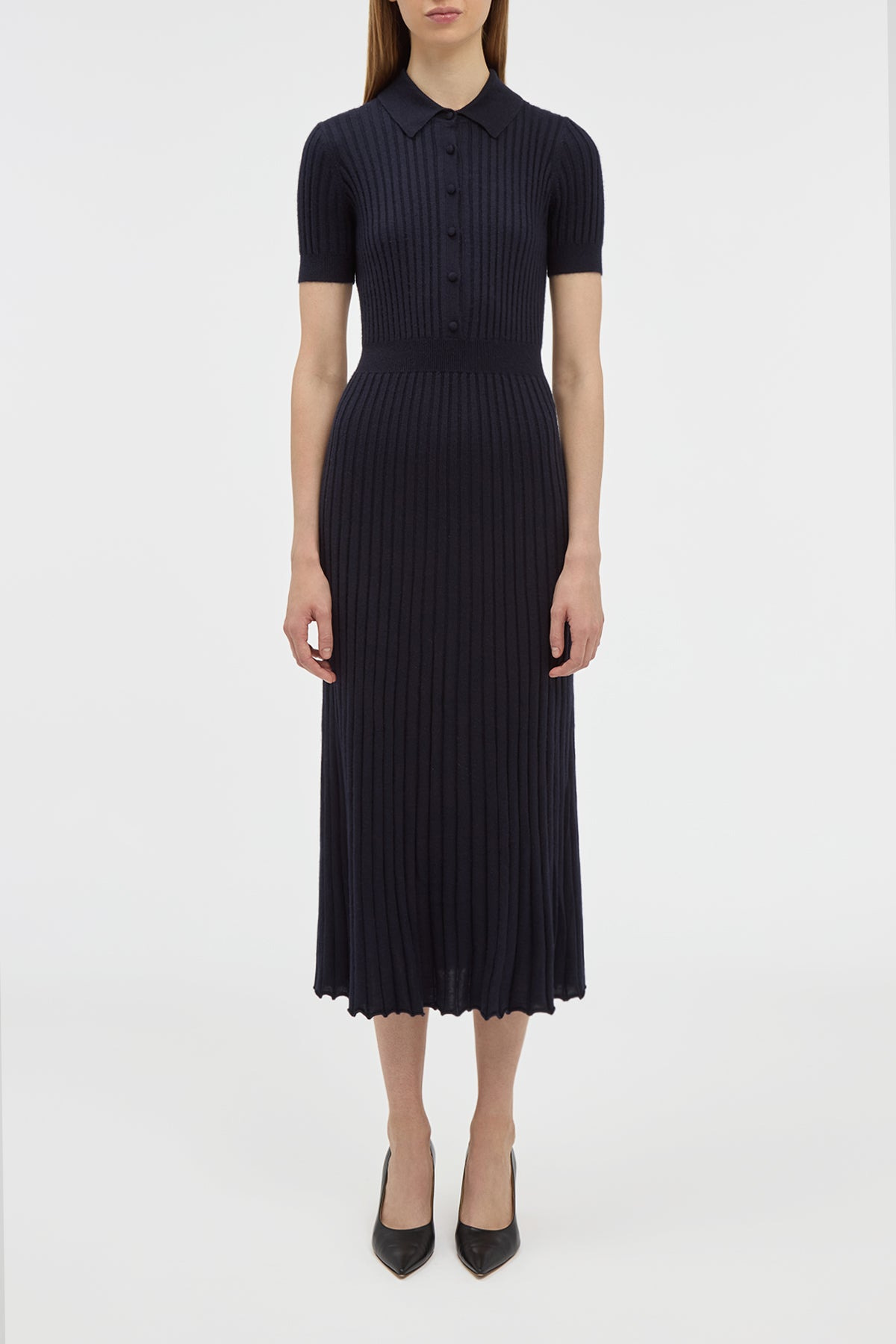 Amor Ribbed Dress in Dark Navy Silk Cashmere - 2
