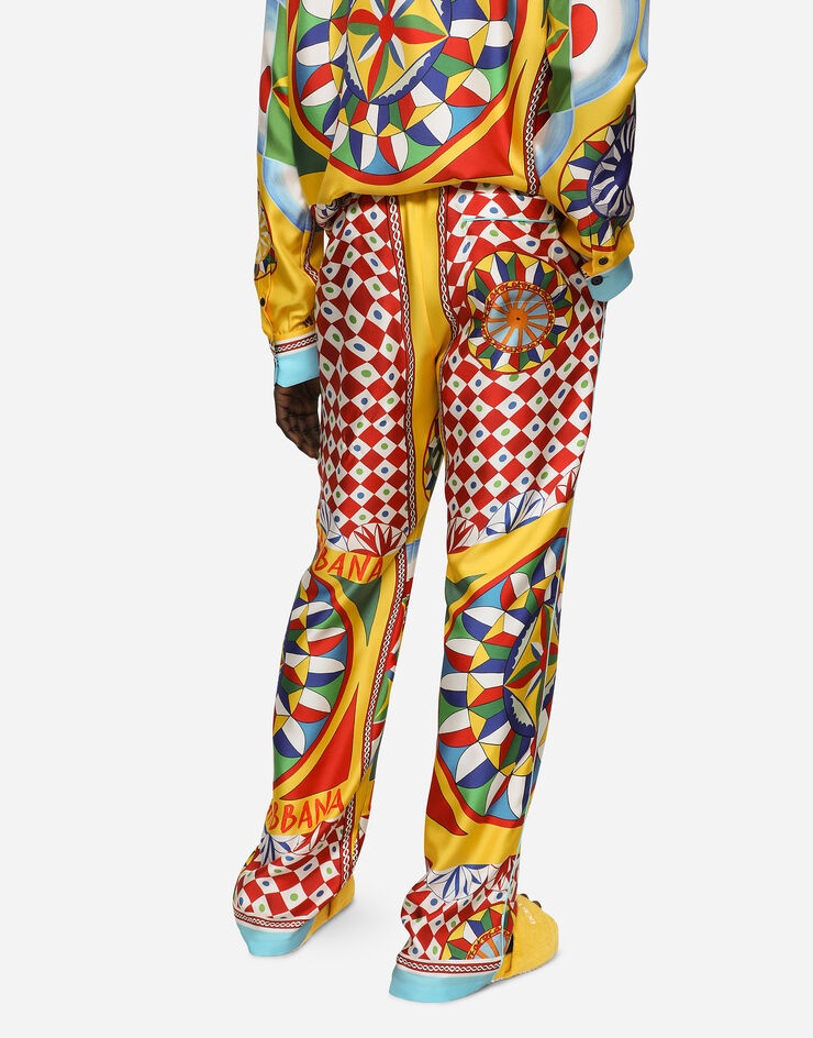 Carretto-print silk twill jogging pants - 4