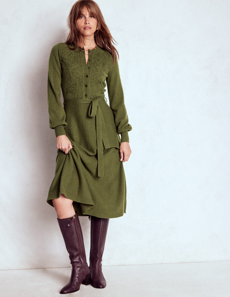 Lace Insert Knitted Midi Dress-Forest Glade 3
