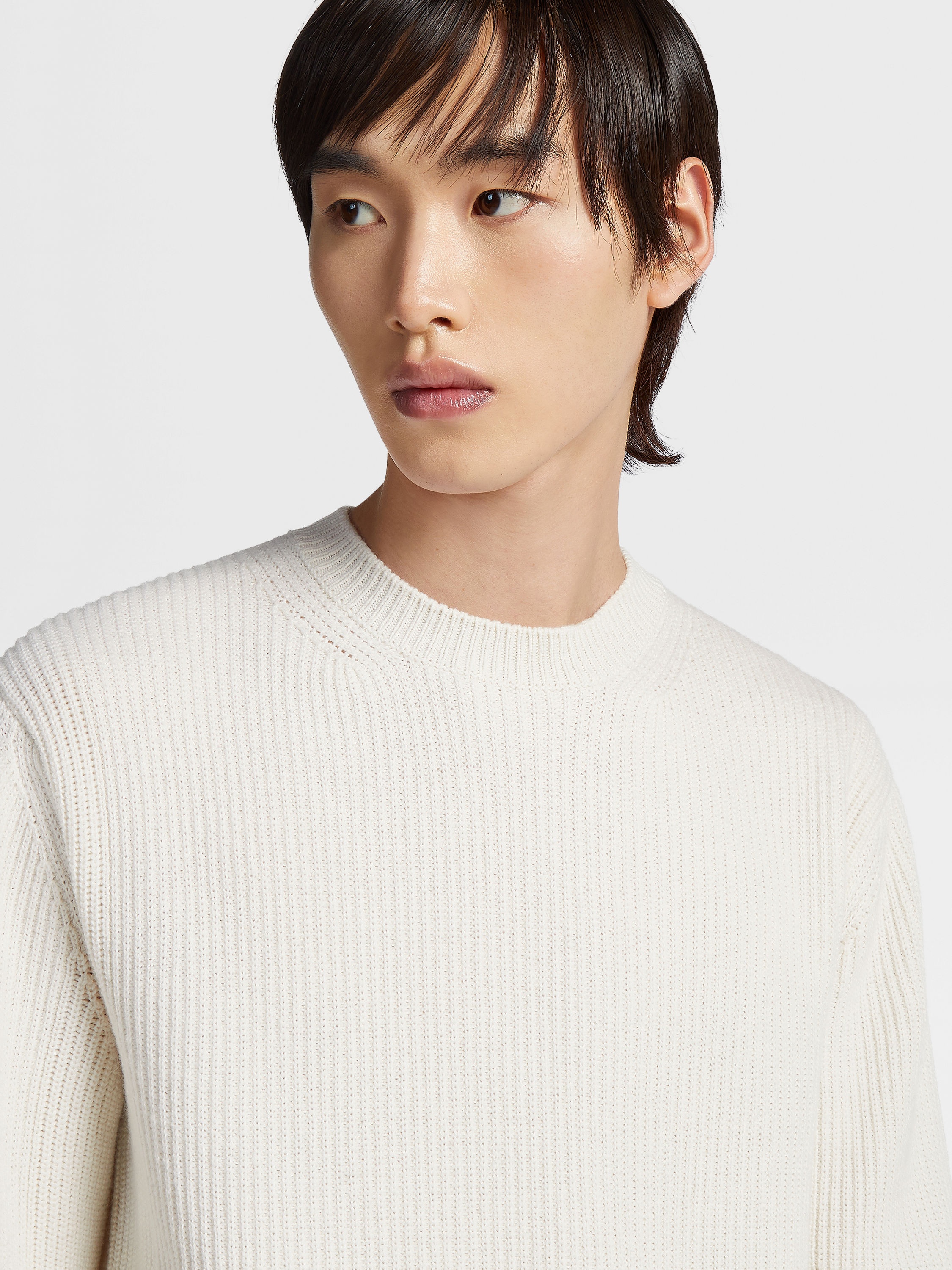 WHITE MÉLANGE OASI CASHMERE CREWNECK - 4