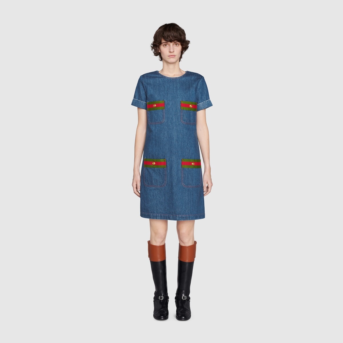 Denim dress with Web trims - 3