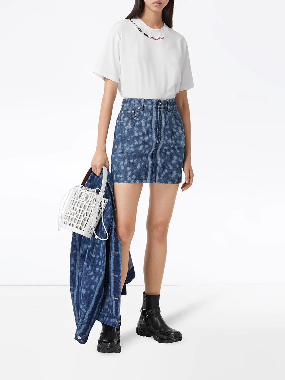 deer print denim mini skirt - 2