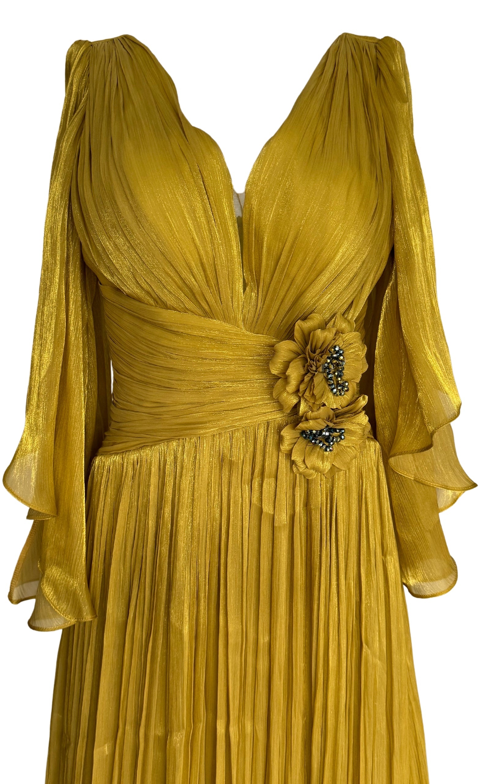 Cult Moda - Elegant Chiffon Evening Dress Gown with Floral Brooch - 2