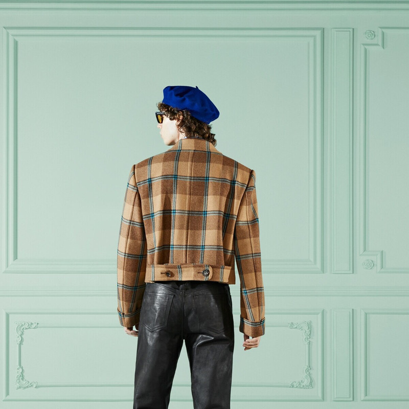 Macro check wool cropped coat 7